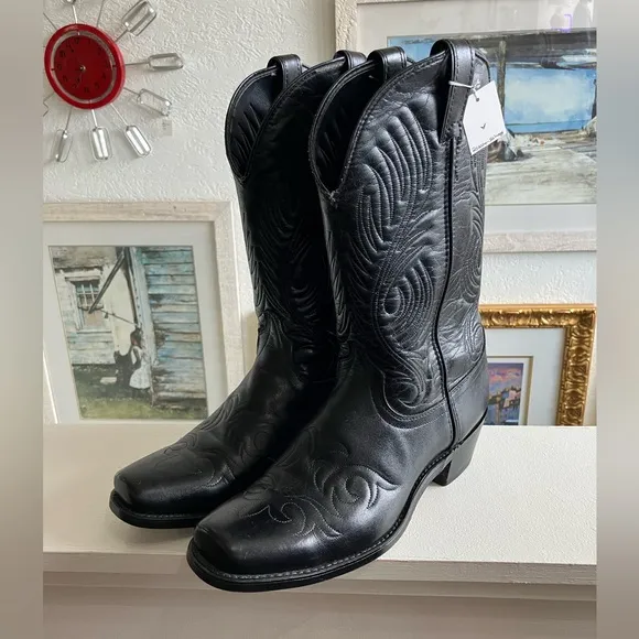 Vintage Laredo Black Leather Cowboy Boots 10.5