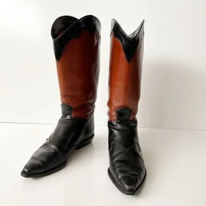 Vintage leather western knee high boots tall riding leather black brown Size 6.5