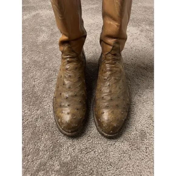 Vintage Mens Boots JUSTIN USA‎ MUSTARD BUTTER OSTRICH LEATHER BOOTS Size 6.5D