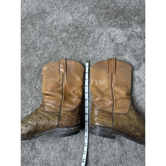 Vintage Mens Boots JUSTIN USA‎ MUSTARD BUTTER OSTRICH LEATHER BOOTS Size 6.5D