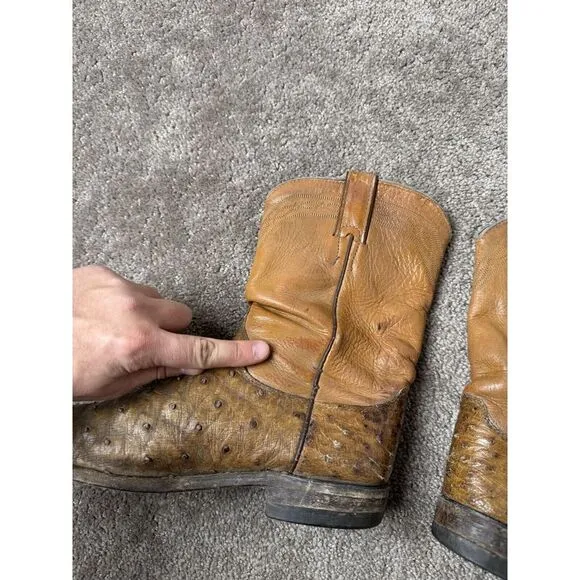 Vintage Mens Boots JUSTIN USA‎ MUSTARD BUTTER OSTRICH LEATHER BOOTS Size 6.5D