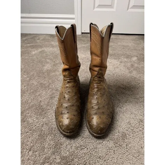 Vintage Mens Boots JUSTIN USA‎ MUSTARD BUTTER OSTRICH LEATHER BOOTS Size 6.5D