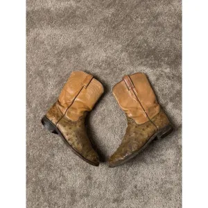 Vintage Mens Boots JUSTIN USA‎ MUSTARD BUTTER OSTRICH LEATHER BOOTS Size 6.5D
