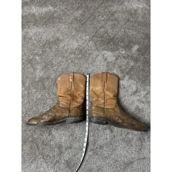 Vintage Mens Boots JUSTIN USA‎ MUSTARD BUTTER OSTRICH LEATHER BOOTS Size 6.5D