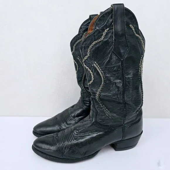 Vintage Men's Dan Post Slouchy Western Leather Boots Black 9.5