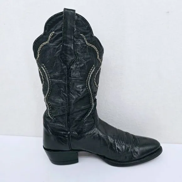 Vintage Men's Dan Post Slouchy Western Leather Boots Black 9.5