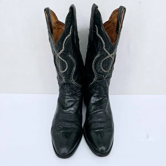 Vintage Men's Dan Post Slouchy Western Leather Boots Black 9.5