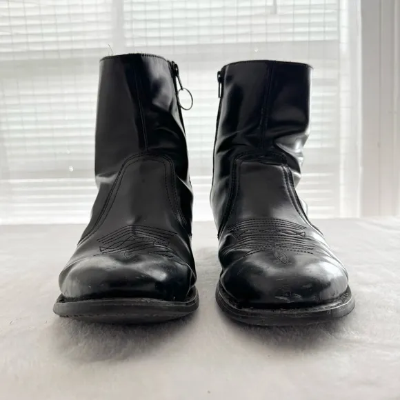 Vintage Men’s Leather Cowboy Ankle Boots Size 8.5 E Black
