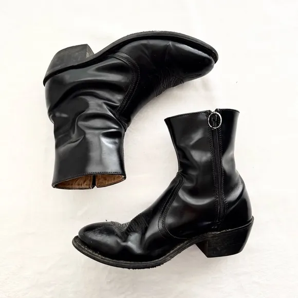 Vintage Men’s Leather Cowboy Ankle Boots Size 8.5 E Black
