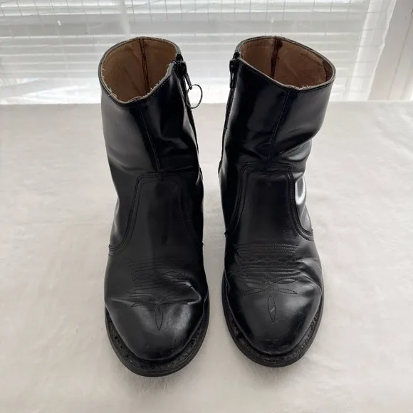 Vintage Men’s Leather Cowboy Ankle Boots Size 8.5 E Black
