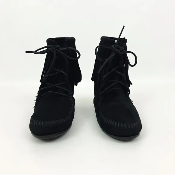 Vintage Minnetonka Fringed Lace-Up Suede Moccasin Boots