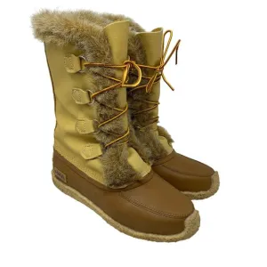 Vintage Sorel Snow Boots Womens 9 Tan Brown Faux Fur Trim Lace Up