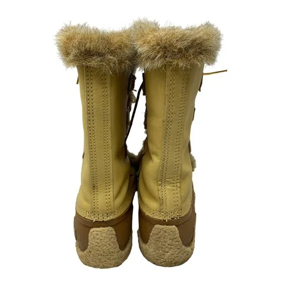 Vintage Sorel Snow Boots Womens 9 Tan Brown Faux Fur Trim Lace Up