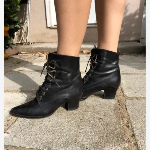 Vintage Victorian Heritage Ankle Boots Bootie Leather Black Size 7B