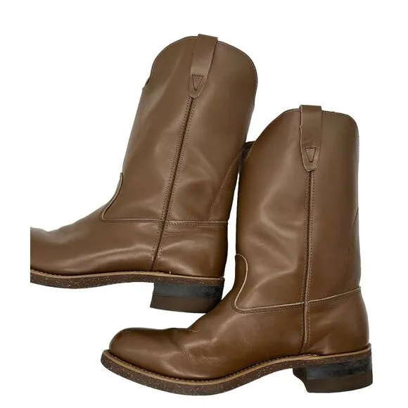Vintage WALKER Boots Men's Brown‎ 9-1/2 Leather Tan Western Cowboy Riding Vulcan