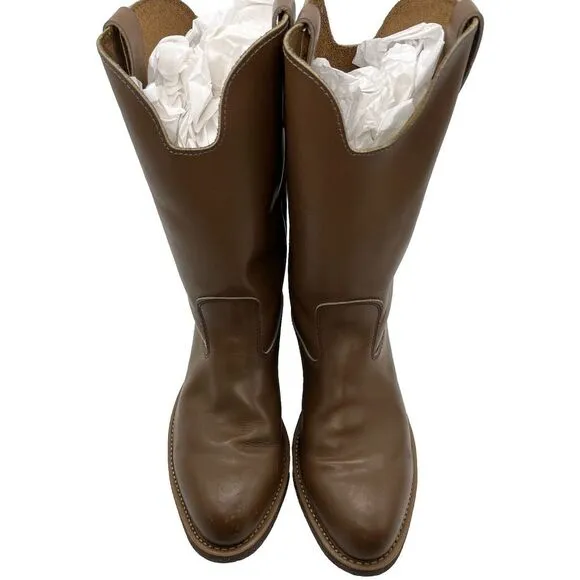 Vintage WALKER Boots Men's Brown‎ 9-1/2 Leather Tan Western Cowboy Riding Vulcan
