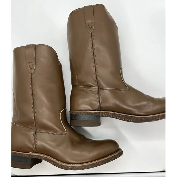 Vintage WALKER Boots Men's Brown‎ 9-1/2 Leather Tan Western Cowboy Riding Vulcan