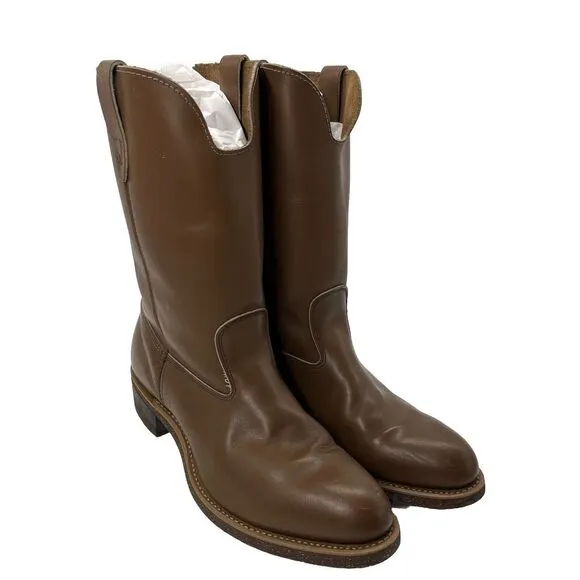 Vintage WALKER Boots Men's Brown‎ 9-1/2 Leather Tan Western Cowboy Riding Vulcan