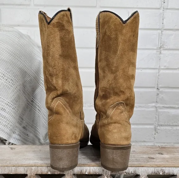 Vintage Woverine Tan Suede Cowgirl Western Boots Size 7 M Harvest Wheat