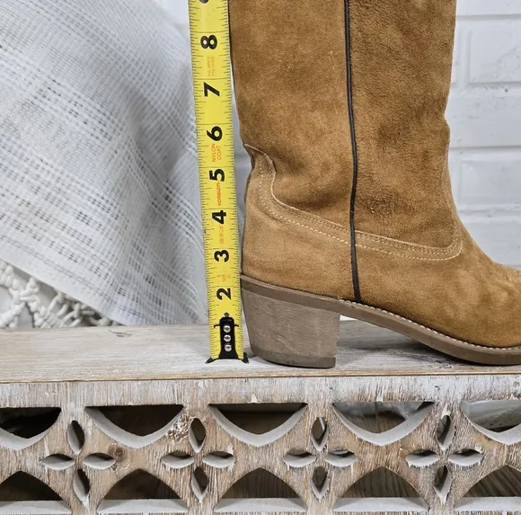 Vintage Woverine Tan Suede Cowgirl Western Boots Size 7 M Harvest Wheat