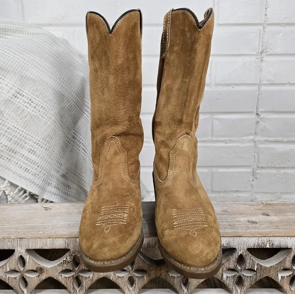 Vintage Woverine Tan Suede Cowgirl Western Boots Size 7 M Harvest Wheat