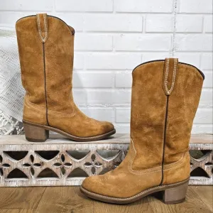 Vintage Woverine Tan Suede Cowgirl Western Boots Size 7 M Harvest Wheat