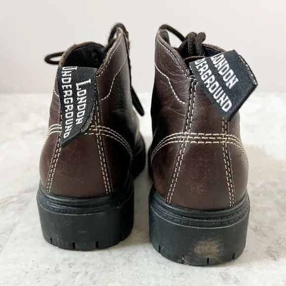 Vintage y2K 90s London Underground Chunky Boots Womens 7.5 Brown Leather Grunge