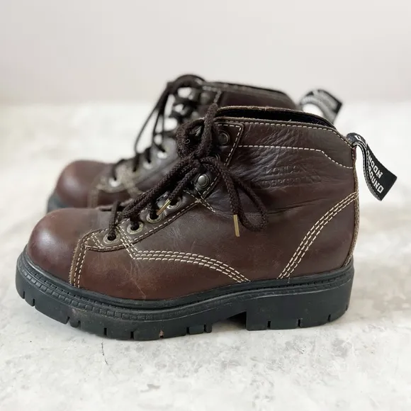 Vintage y2K 90s London Underground Chunky Boots Womens 7.5 Brown Leather Grunge