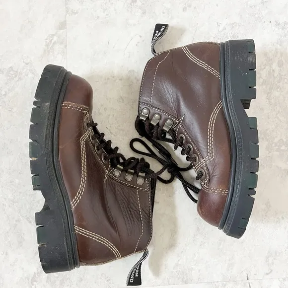 Vintage y2K 90s London Underground Chunky Boots Womens 7.5 Brown Leather Grunge