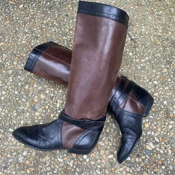 Vintage 1990’s ENZO punched wing tip western riding boots 7 two tone