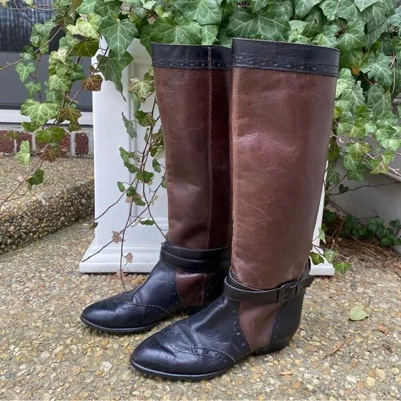 Vintage 1990’s ENZO punched wing tip western riding boots 7 two tone