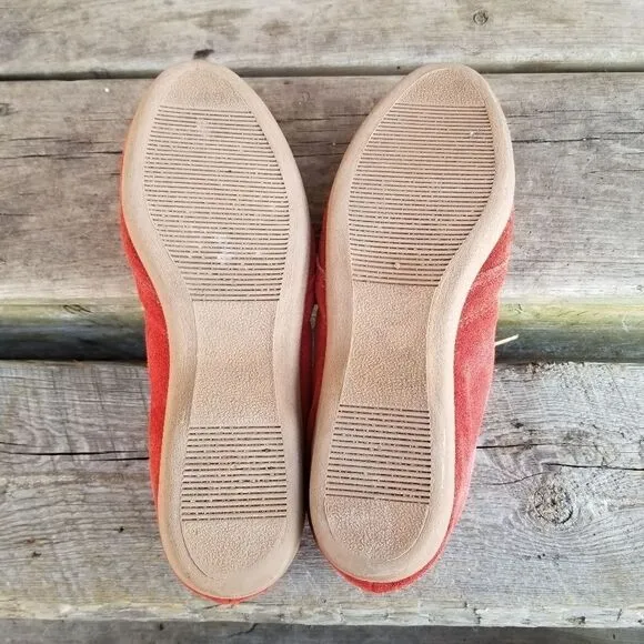 Vintage 70s Orange Suede Leather Sherpa Fleece Lined Lace-up Boho Ankle Boots 8