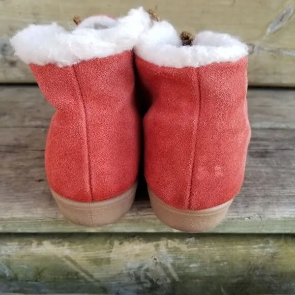 Vintage 70s Orange Suede Leather Sherpa Fleece Lined Lace-up Boho Ankle Boots 8