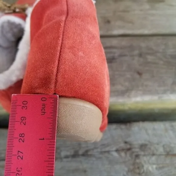 Vintage 70s Orange Suede Leather Sherpa Fleece Lined Lace-up Boho Ankle Boots 8