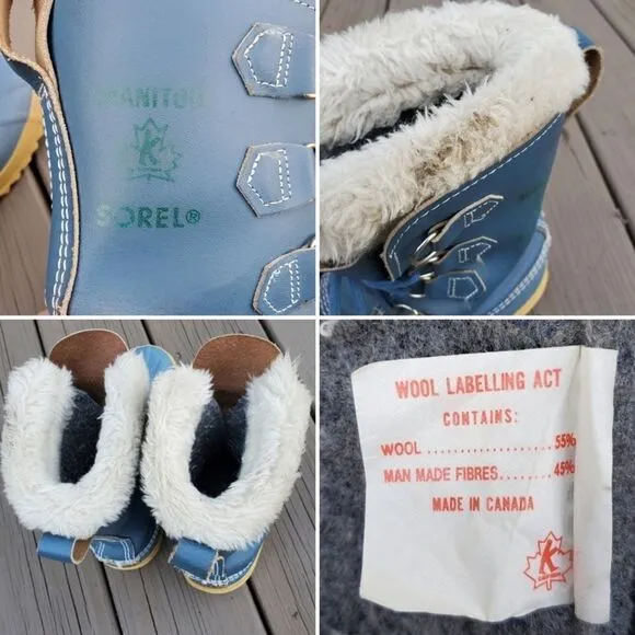 Vintage 90s y2k Sorel Manitou Blue Leather Waterproof Winter Snow Duck Boots 6