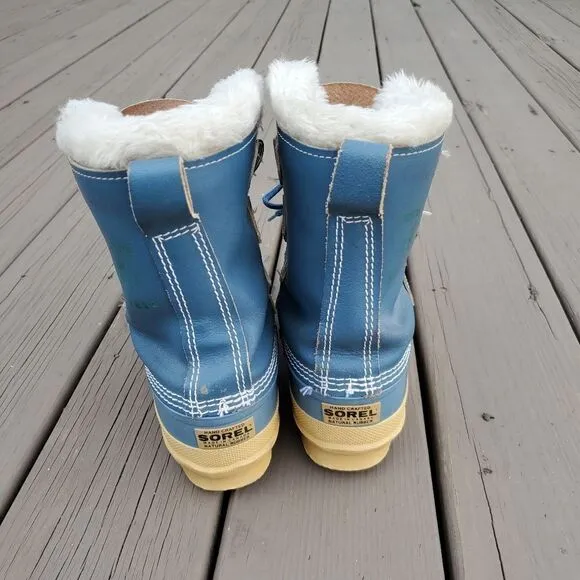Vintage 90s y2k Sorel Manitou Blue Leather Waterproof Winter Snow Duck Boots 6