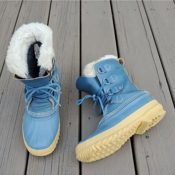 Vintage 90s y2k Sorel Manitou Blue Leather Waterproof Winter Snow Duck Boots 6