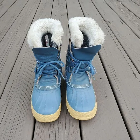Vintage 90s y2k Sorel Manitou Blue Leather Waterproof Winter Snow Duck Boots 6