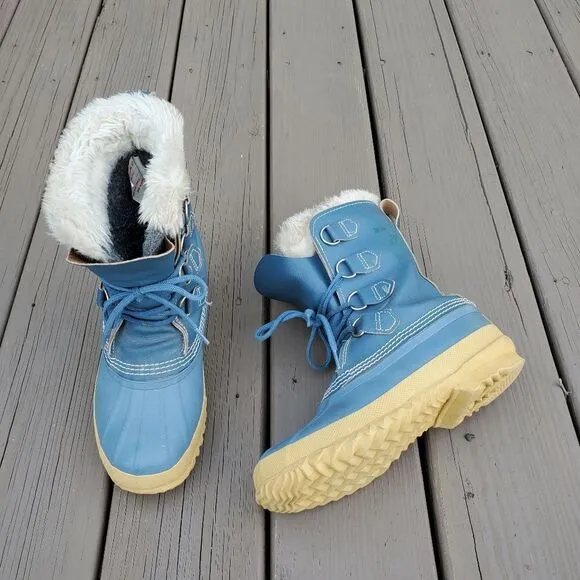 Vintage 90s y2k Sorel Manitou Blue Leather Waterproof Winter Snow Duck Boots 6