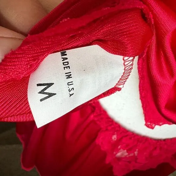 Vintage red satin lace bedroom set shorts top coquette chic 100% nylon