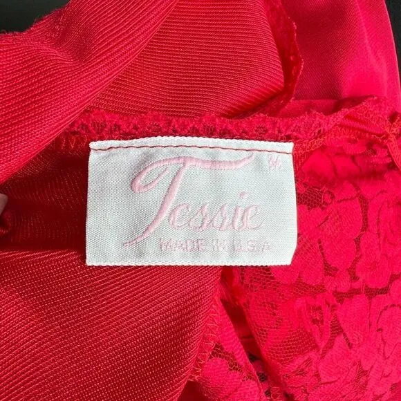 Vintage red satin lace bedroom set shorts top coquette chic 100% nylon