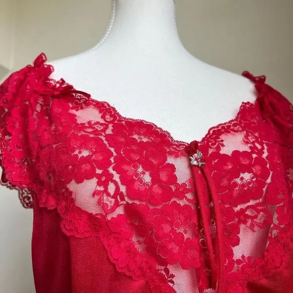 Vintage red satin lace bedroom set shorts top coquette chic 100% nylon