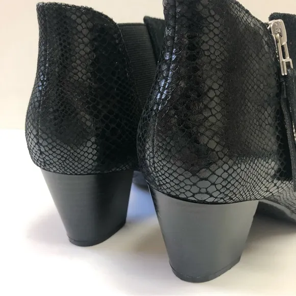 Vionic Anne black side zip booties.