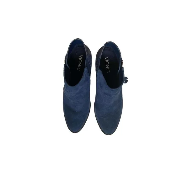 Vionic Blue Suede/ Crocodile  Ankle Boots Sz 8.5