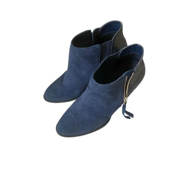 Vionic Blue Suede/ Crocodile  Ankle Boots Sz 8.5