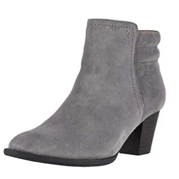 Vionic | Jessie Suede Almond Toe Heeled Booties | Charcoal Grey | Women's Size 9