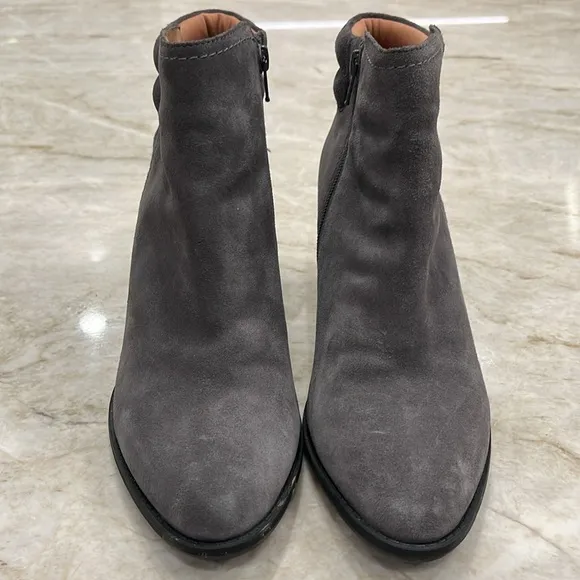 Vionic | Jessie Suede Almond Toe Heeled Booties | Charcoal Grey | Women's Size 9