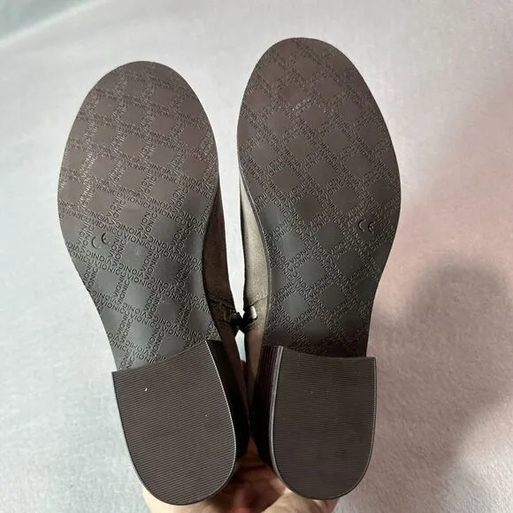 Vionic Mana Boots Womens 6.5 Orthaheel Grey Suede Buckle Straps Block Heel