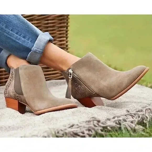 Vionic New Anne Western Leather Suede Snakeskin Ankle Booties Boots NWOT