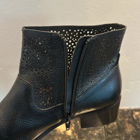 Vionic stylish Black Ankle Boots with Chunky Heel and Perforated Design